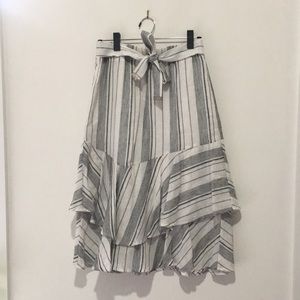 DKNY Striped Linen Midi Skirt